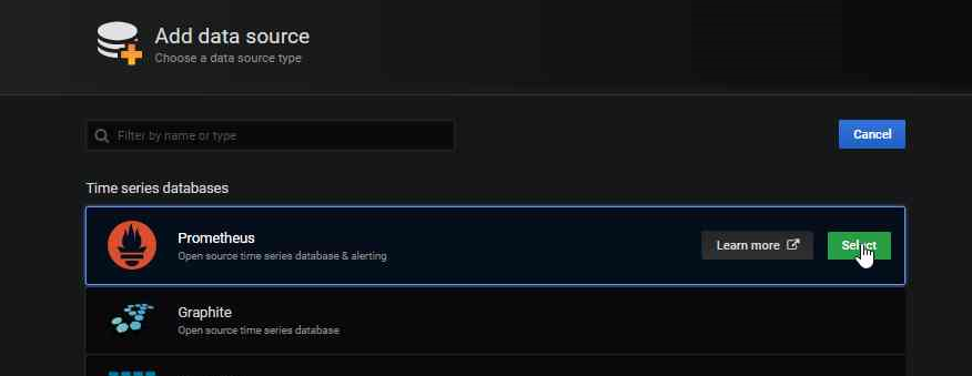 Screenshot of the Prometheus add Data Source